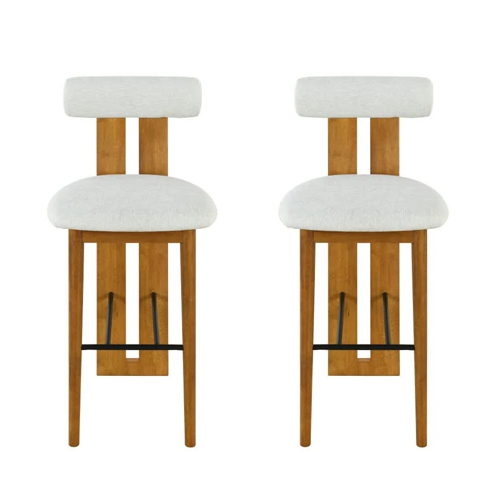 Coolbibila Walnut Bar Stools Set of 2 with White Upholstered Cloud Back and Rubberwood Frame for Kitchen Island | HALO-STOOLS-WHITE | Lowe's