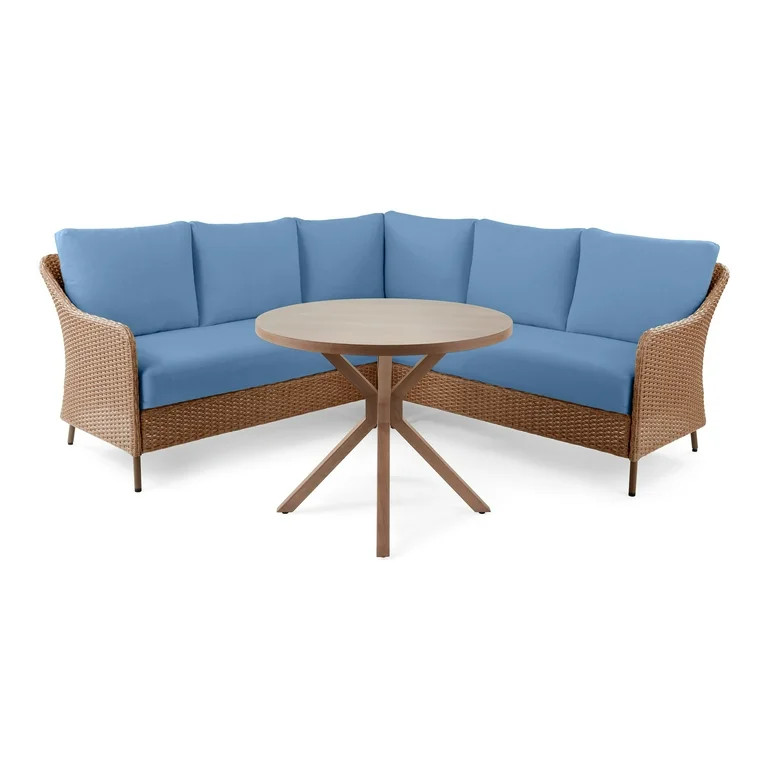 Mainstays Chelsea Outdoor Patio 4-Pieces Sectional Dining Set, Blue | Walmart (US)