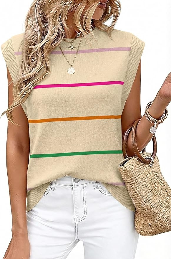 WIHOLL Tank Tops for Women Summer Lightweight Sweater Fashion Clothing Crew Neck T Shirts Cap Sle... | Amazon (US)
