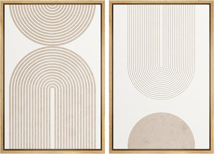SIGNFORD Framed Canvas Print Wall Art Set Beige & White Duotone Geometric Spiral Polygons Abstrac... | Amazon (US)