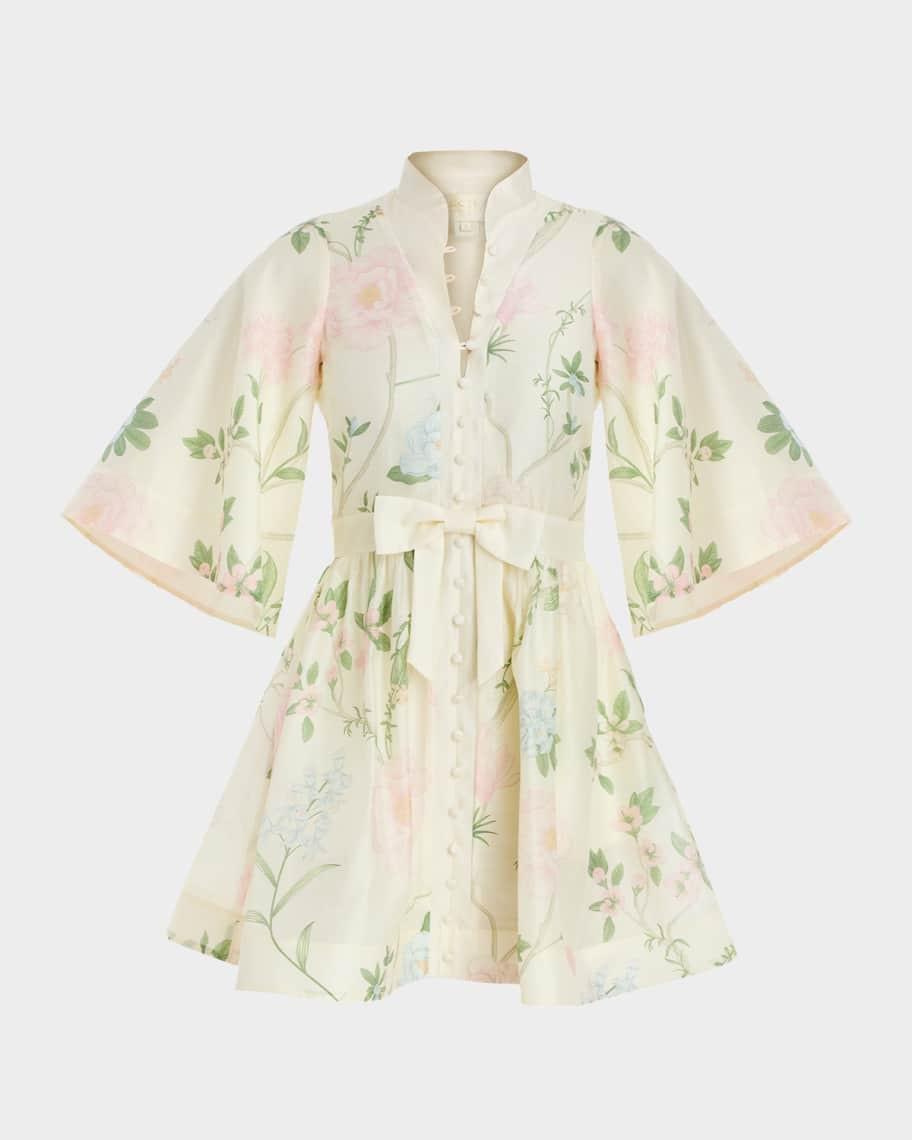 Carmen Floral-Print Bow Mini Dress | Neiman Marcus