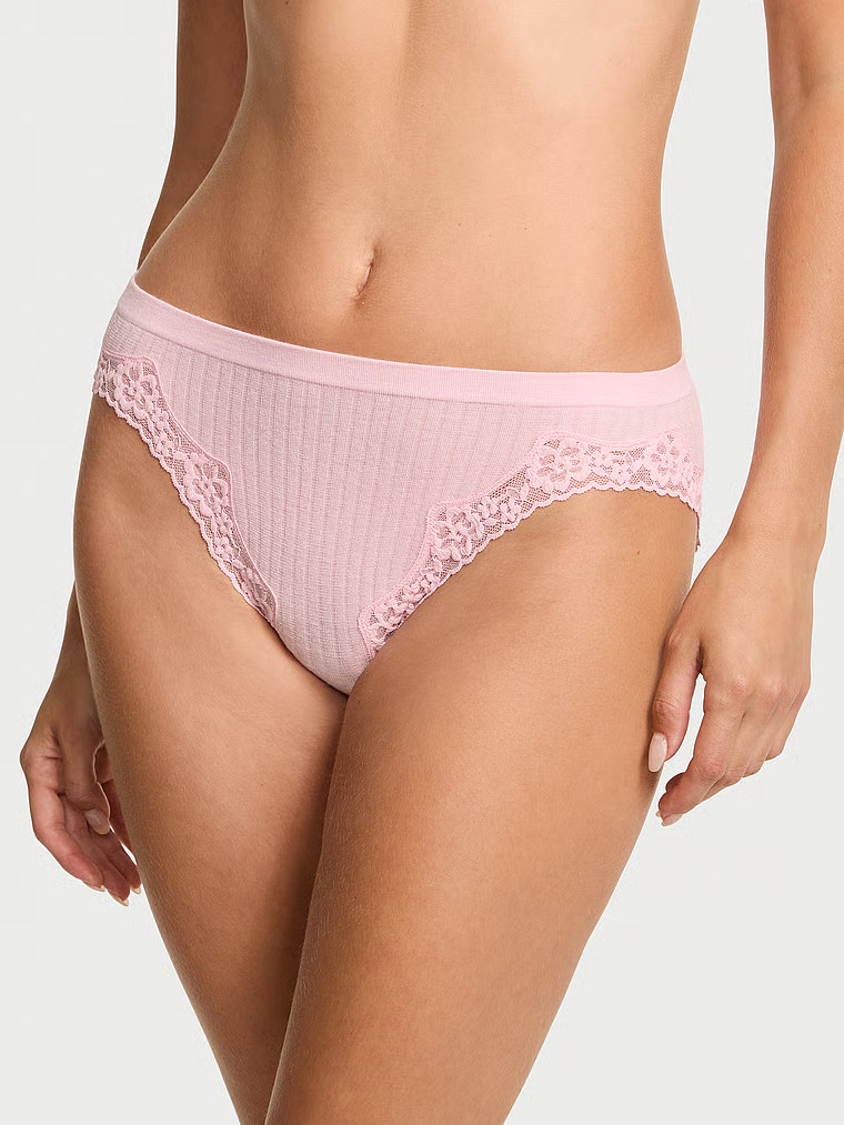 Seamless Rib Lace-Trim High-Leg Brief Panty | Victoria's Secret (US / CA )