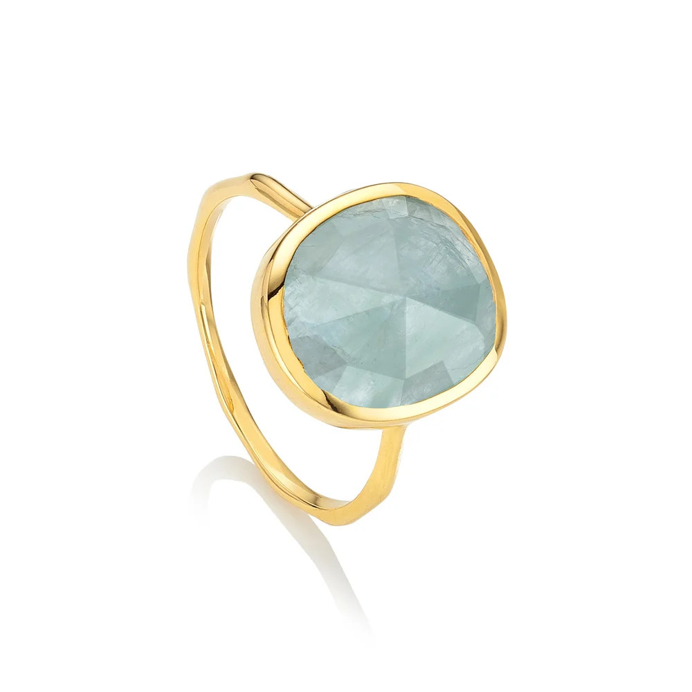 Siren Aquamarine Medium Stacking Ring, Gold Vermeil on Silver | Monica Vinader (US)