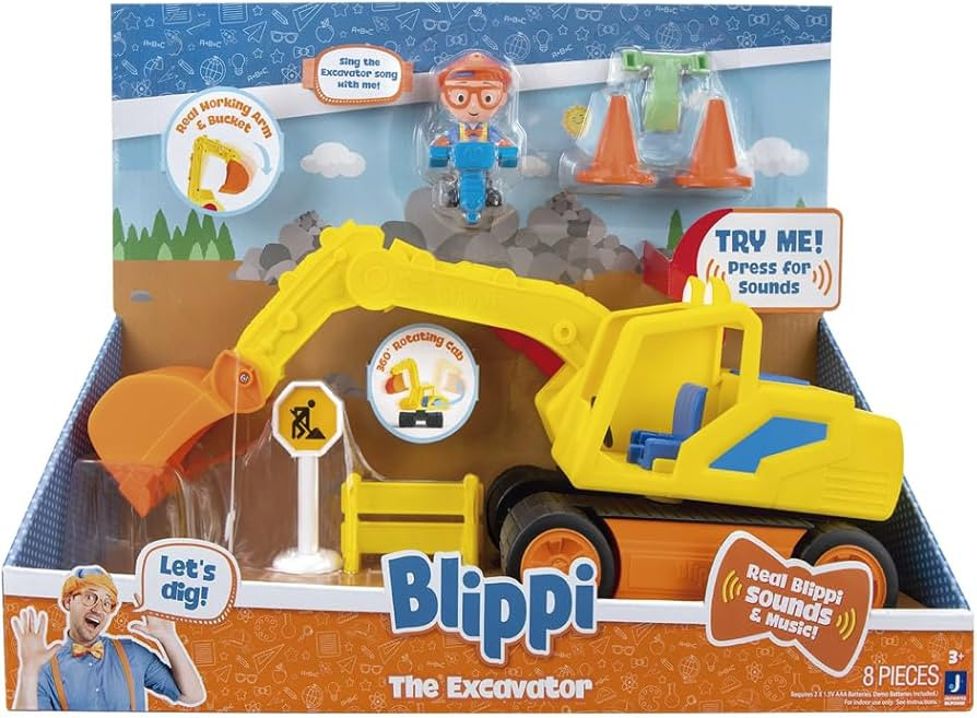 Blippi Excavator - Fun Freewheeling Vehicle with Features Including 3 Construction Worker, Sounds... | Amazon (US)