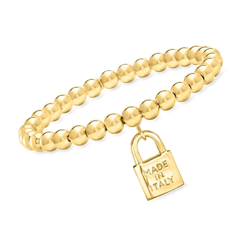 Italian 6mm 18kt Gold Over Sterling Bead Stretch Bracelet with "Made in Italy" Lock Charm | Ross-Simons