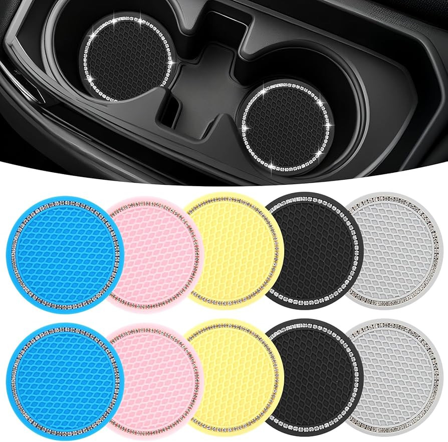 10 Pack Bling Cup Holder Insert Coasters, Anti-Slip Car Coasters with Crystal Rhinestone, 2.75 in... | Amazon (US)