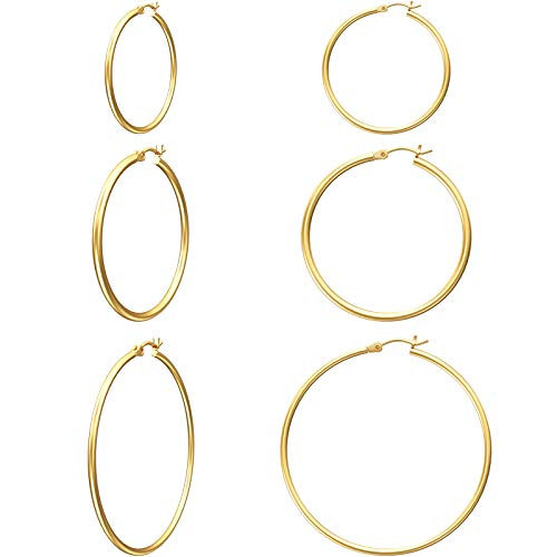 Gacimy Gold Hoop Earrings for Women, 14K Gold Plated Hoops with 925 Sterling Silver Post, Yellow Color 30 40 50mm Medium Earrings for Women | Amazon (US)