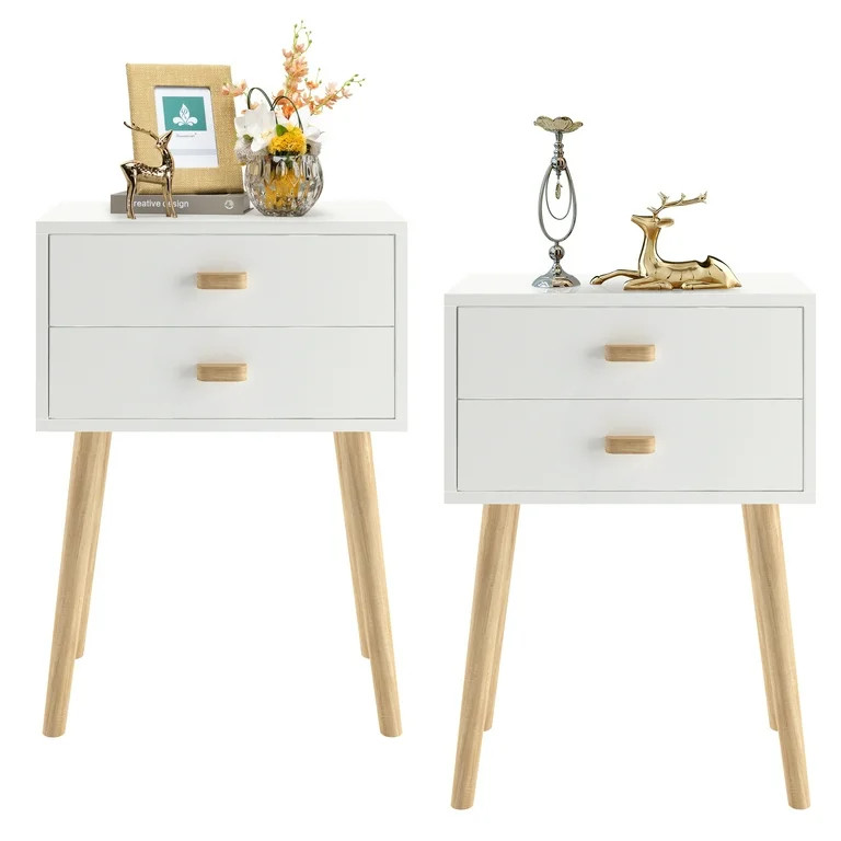 Syngar Nightstand Set of 2, Bedroom Bedside Table with 2 Drawer Storage Shelf, Simple Modern Nigh... | Walmart (US)
