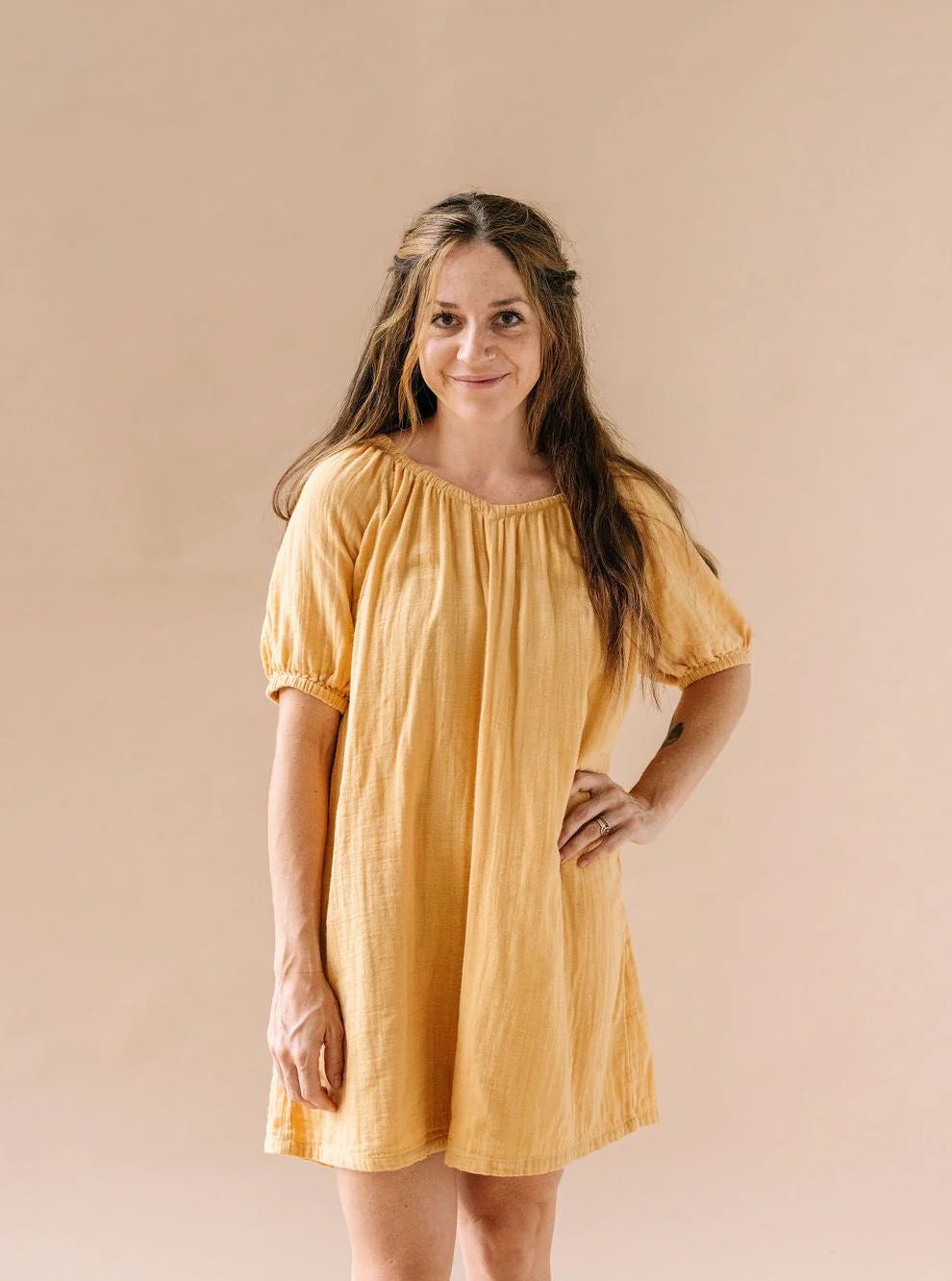 Women's Cotton Gauze House Dress in Saffron | La Paloma