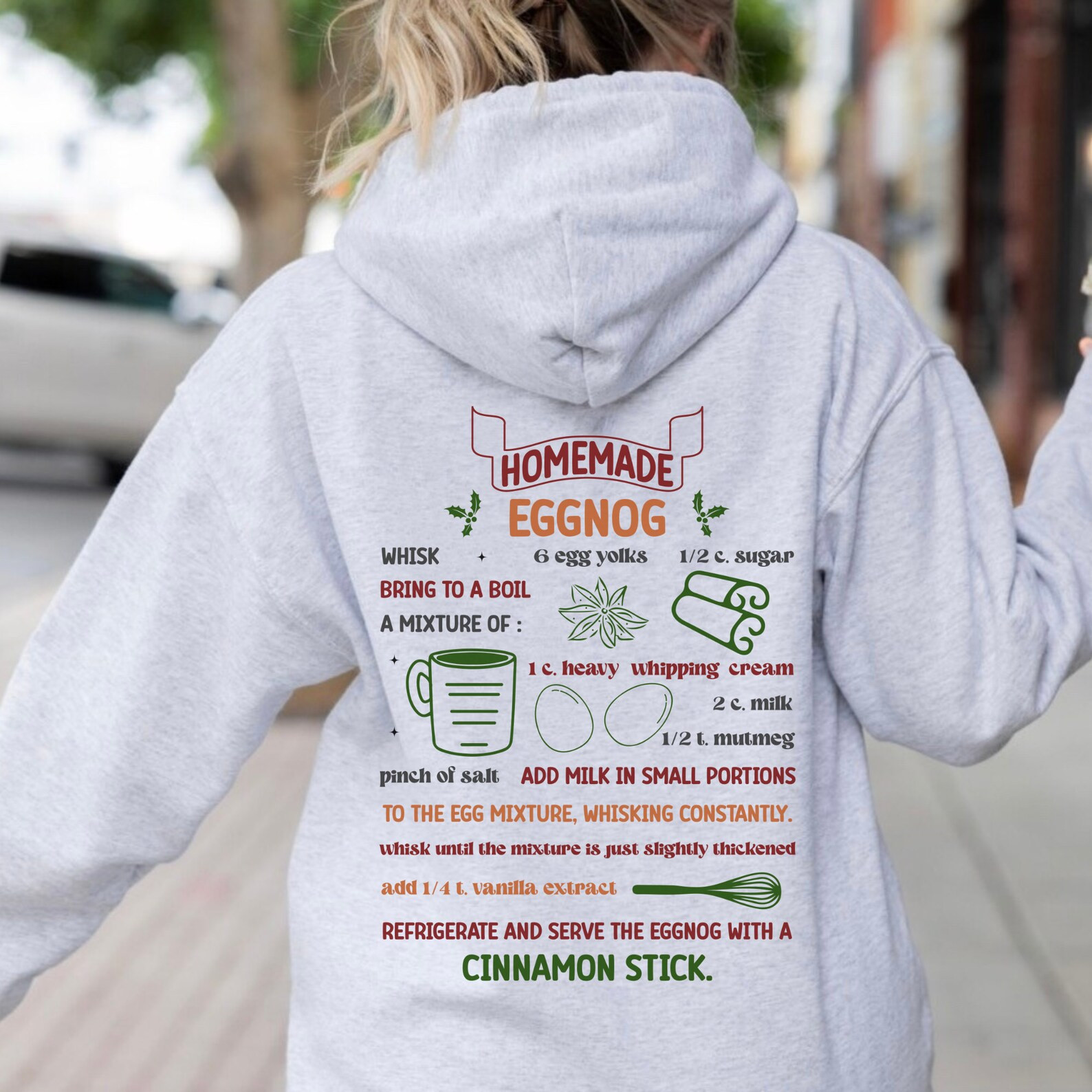 Eggnog Recipe Sweatshirt Christmas Hoodie Cute Holiday Crewneck - Etsy | Etsy (US)