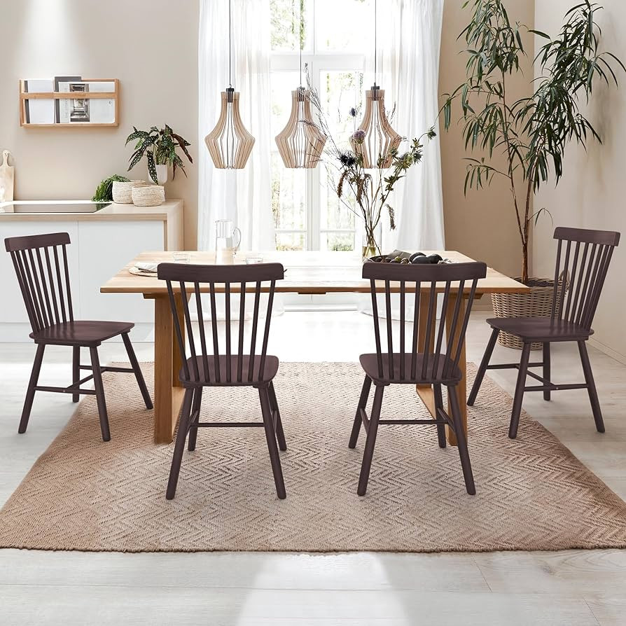 LUE BONA Espresso Dining Chairs Set of 4, Windsor Style, Spindle Back, Wood, Farmhouse Kitchen an... | Amazon (US)