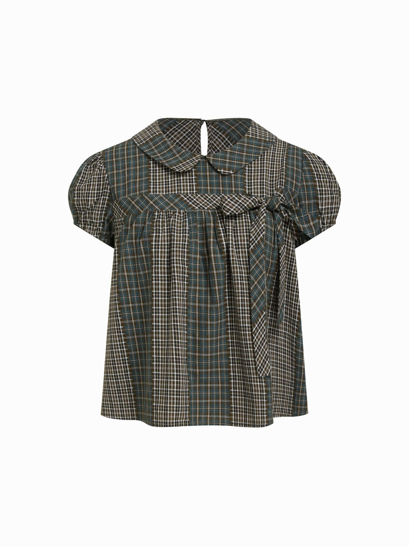 100% Cotton Peter Pan Collar Check Bowknot Oversized Blouse | Cider
