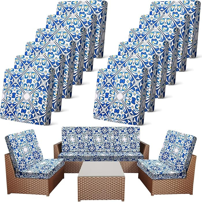 12 Pcs Patio Cushion Covers Outdoor Stretch Sofa Couch Cover Replacement Couch Slipcover Sofa Sea... | Amazon (US)