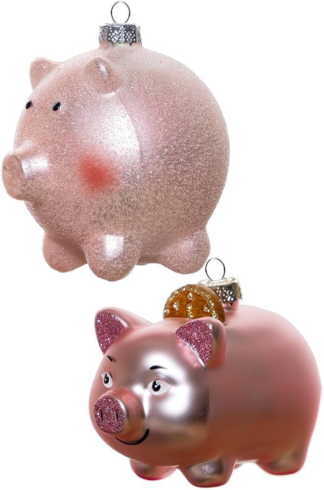 Set of 2 Blown Glass Pig Ornaments for Christmas Tree, Hanging Glass Piggy Bank Ornament and Cute... | Amazon (US)