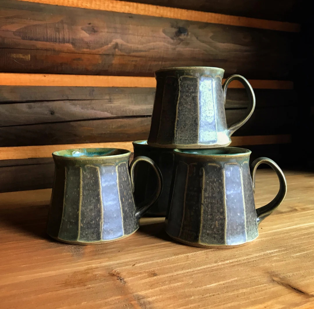 Handmade Mug FOREST, Wheel Thrown Mug, Ceramic Mug, Stoneware, Green, Facetted, High Fire, Coffee... | Etsy (US)