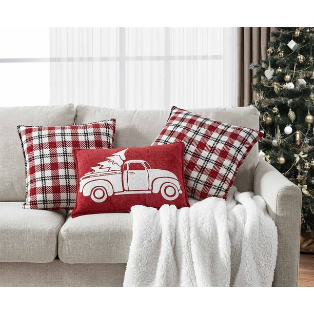 Better Homes&Gardens, Holiday Truck 3pk Chenille Decorative Pillows, 18" x 18", 14" x 20'', Multi... | Walmart (US)