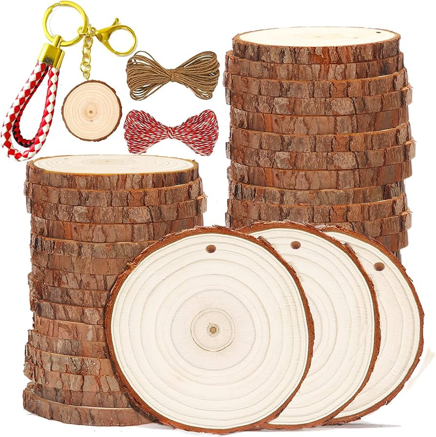 SENMUT Wood Slices 30 Pcs 3.5-4.0 inch Natural Rounds Unfinished Wooden Circles Christmas Wood Or... | Amazon (US)