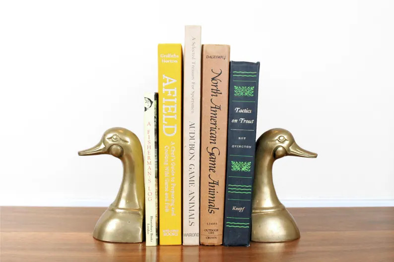 Vintage Brass Duck Head Bookends - Etsy | Etsy (US)