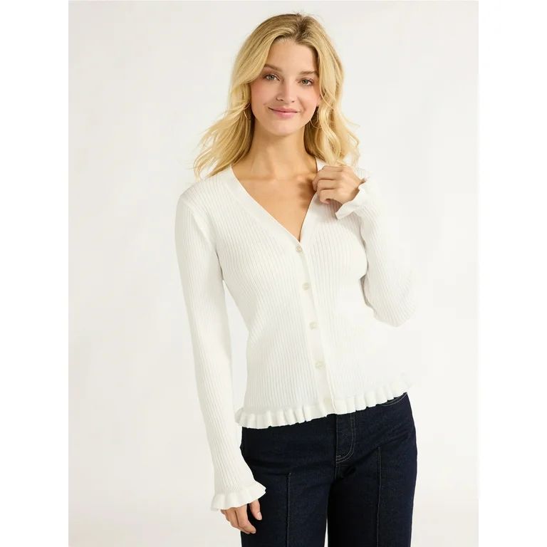 Free Assembly Women's Ruffle Hem Cardigan Sweater with Long Sleeves, Lightweight, Sizes XS-XXL - ... | Walmart (US)