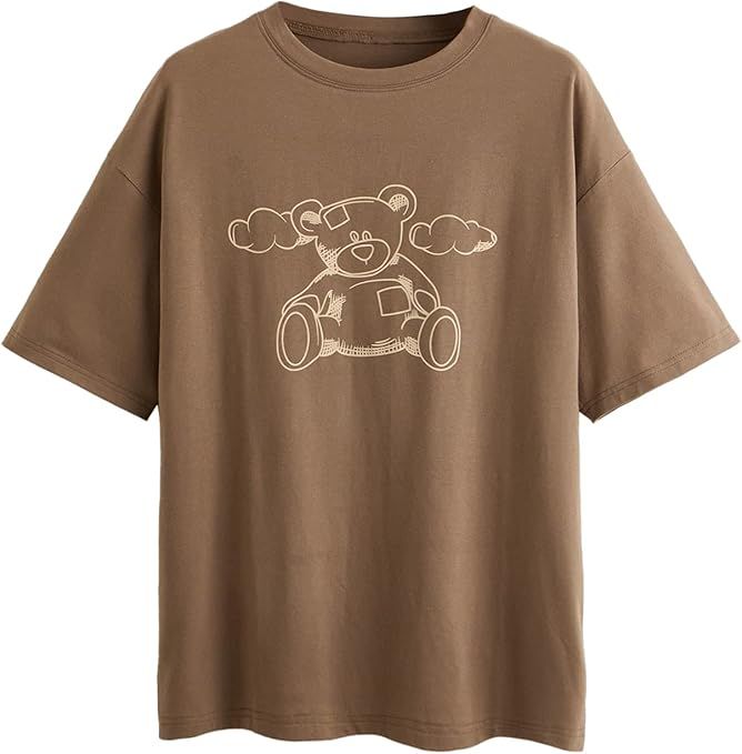 SOLY HUX Women's Cartoon Bear Print Short Sleeve Tee Casual Summer T Shirt Top | Amazon (US)