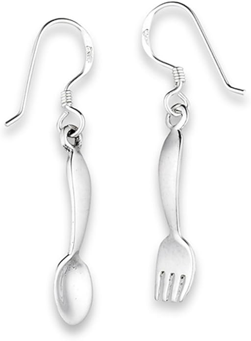 Foodie Spoon and Fork Flatware .925 Sterling Silver Utensils Simple Dangle Earrings | Amazon (US)