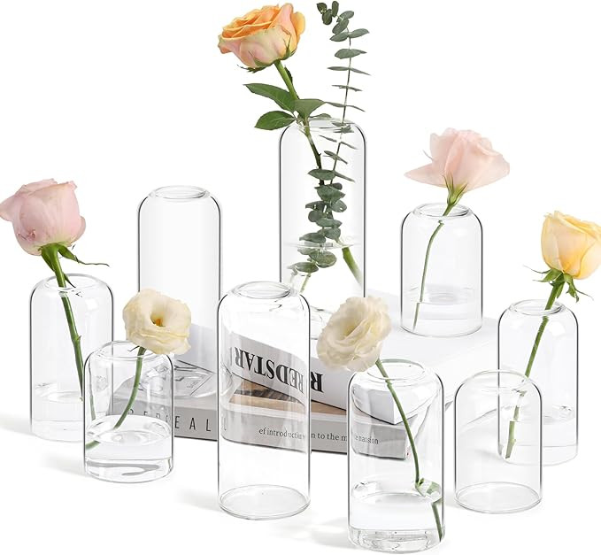 ComSaf Small Flower Vase Set of 9, Glass Bud Vases in Bulk, Clear Vases for Flower, Decor Centerp... | Amazon (US)