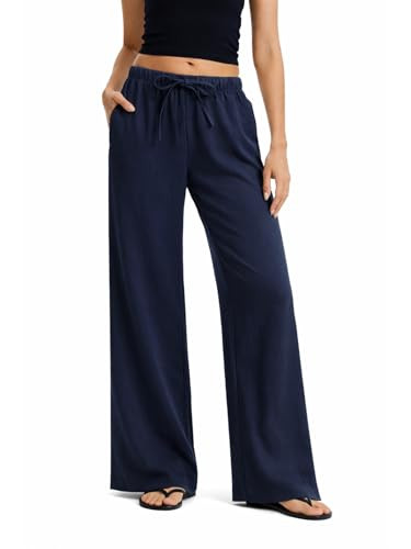 AnotherChill Women's High Waisted Wide Leg Crepe Pants Pull On Wrinkle Free Trousers with Pockets... | Amazon (US)