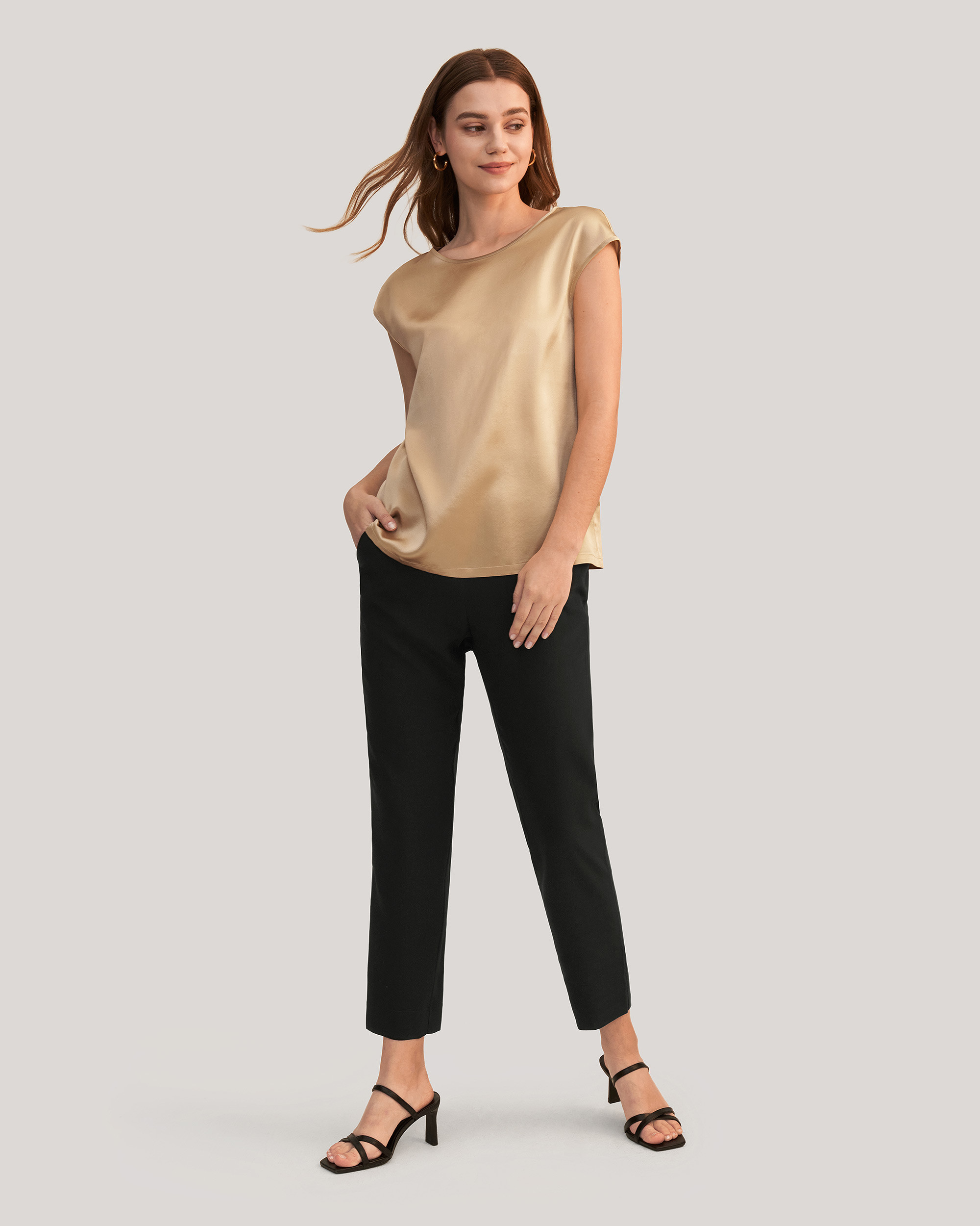 Basic Cap Sleeves Silk Tee | LilySilk