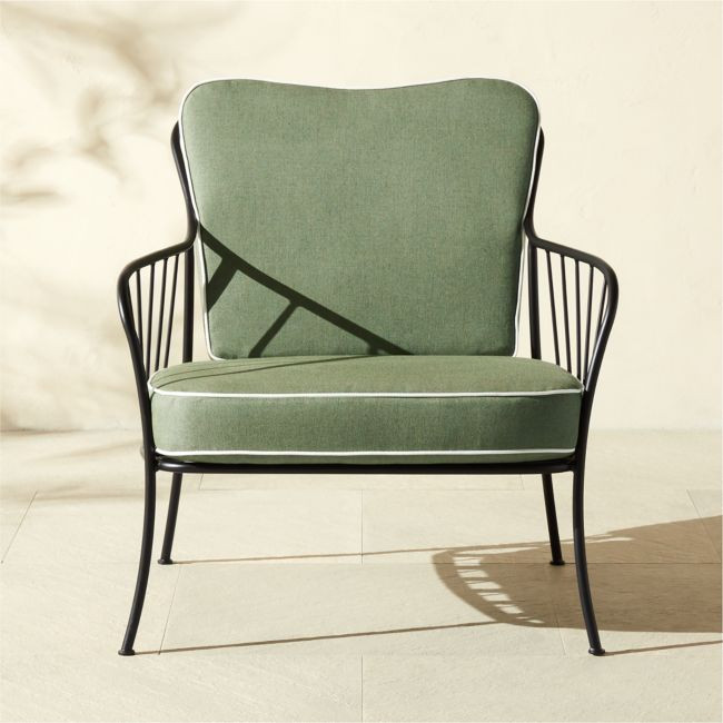 Welling Black Metal Outdoor Lounge Chair with Green Sunbrella® Cushions | CB2