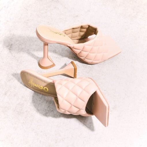 Butter Quilted Square Peep Toe Pyramid Heel Mule In Nude Faux Leather | EGO (UK)