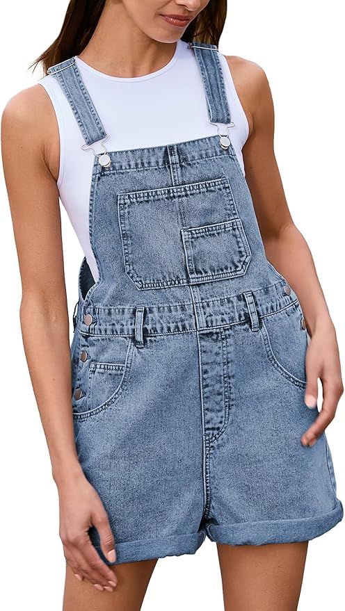 Glamaker Denim Overall Shorts for Women Casual Denim Romper Jean Short Overalls Loose Fit Denim J... | Amazon (US)