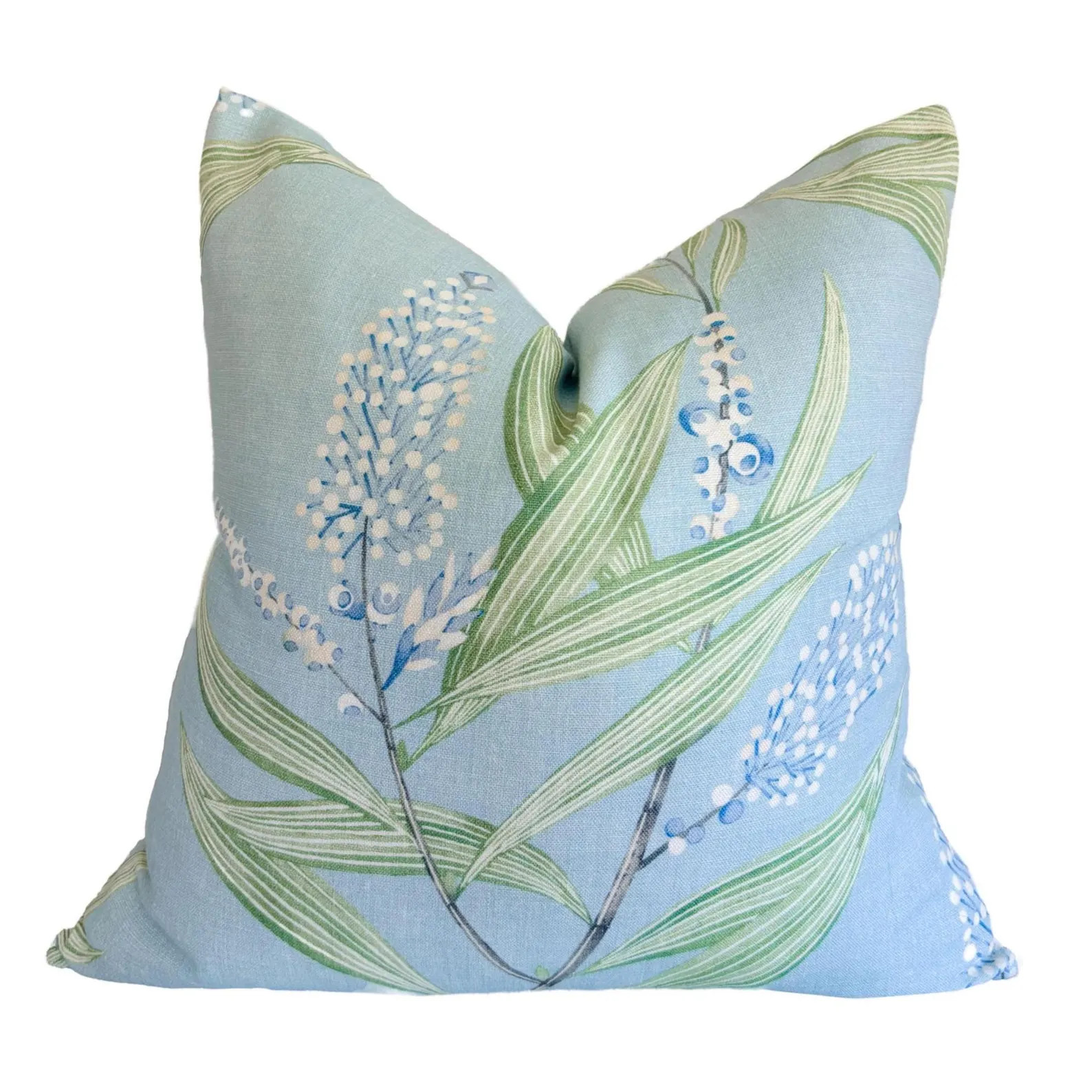 Thibaut Winter Bud Pillow in Light Blue, Designer Floral Accent Pillow, Sky Blue and Green Euro P... | Etsy (Global)