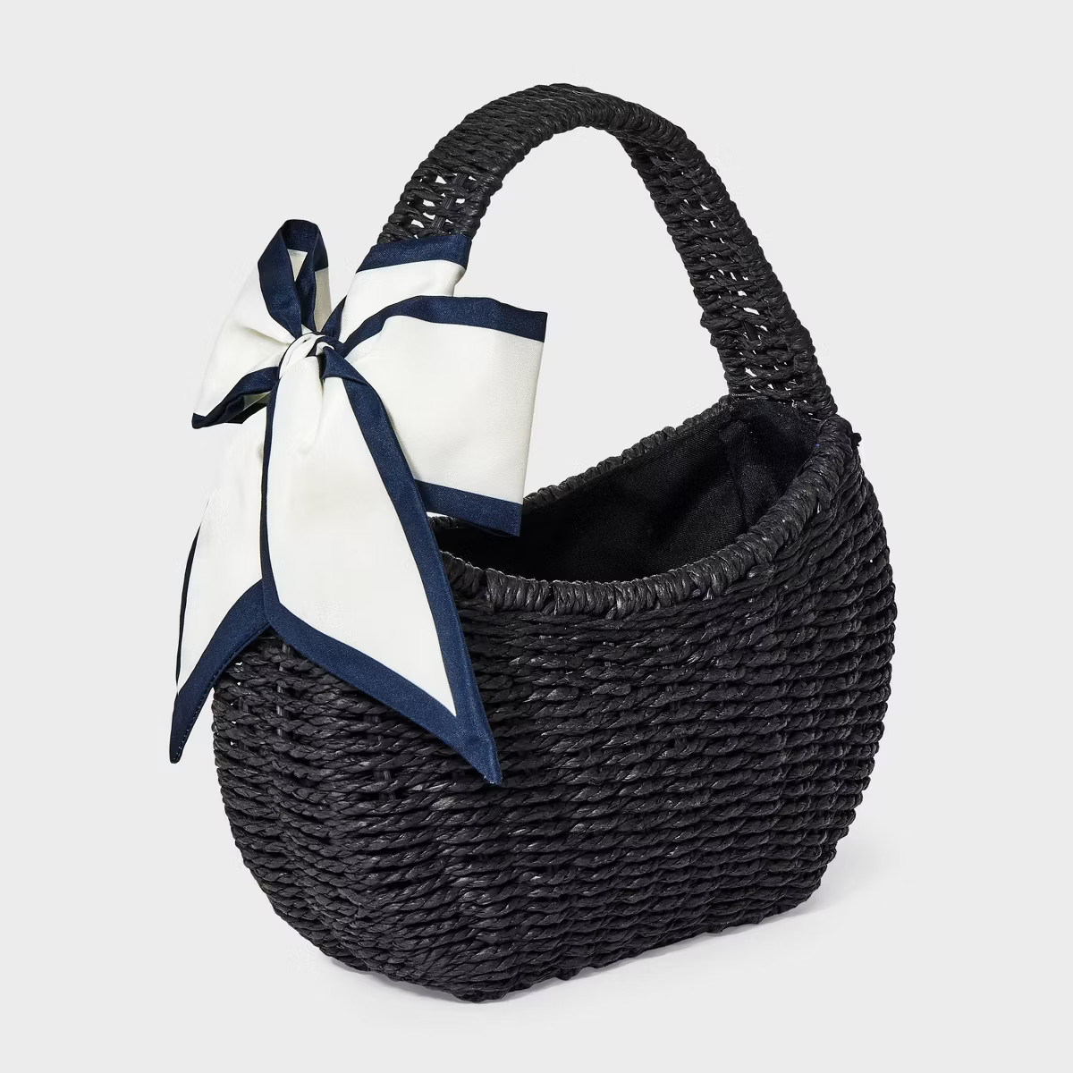 Straw Mini Bag with Bow - A New Day™ Black: Woven Paper Straw, Structured Shoulder Handbag, Sin... | Target