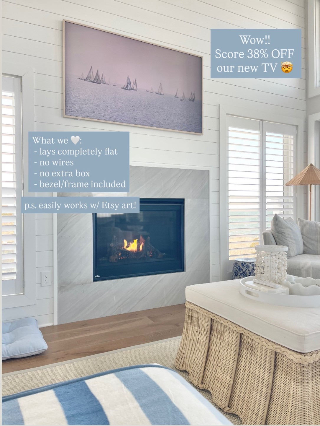 Wow!! Save 38% OFF our new TV!! Highly recommend over the frame TV. It lays completely flat, no wires or boxes, and the frame is included!! 🙌🏻 Also linked some affordable etsy art to pair with it! 🤍

#LTKHome #LTKSaleAlert