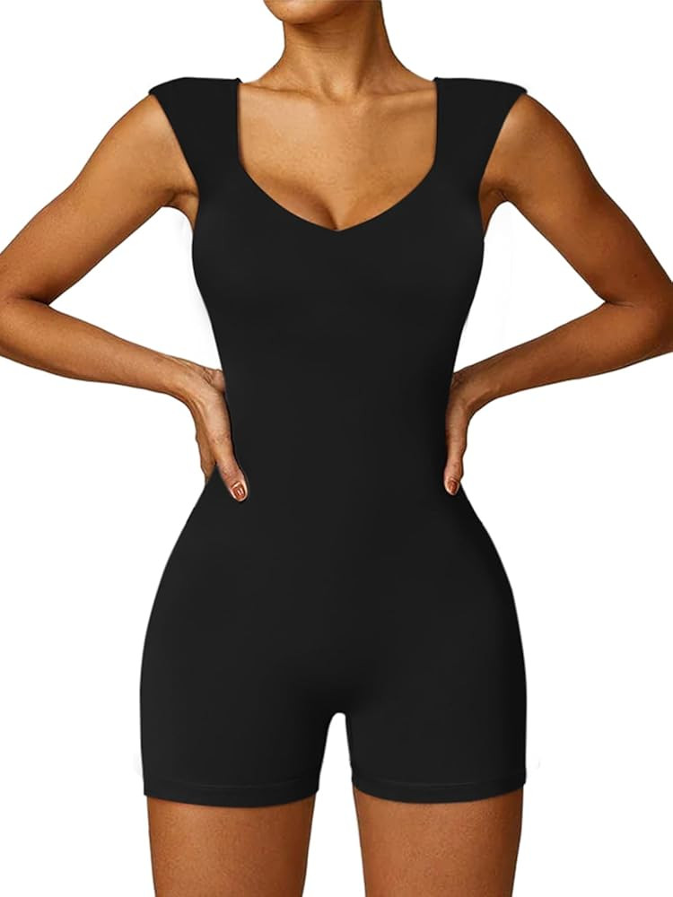 REORIA Womens One Piece Short Jumpsuits Sexy Unitard Rompers Sweetheart V Neck Bodysuits 2024 Sum... | Amazon (US)
