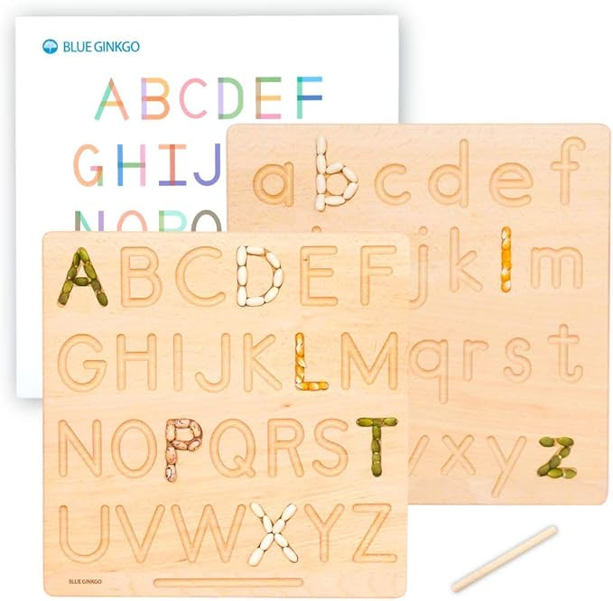 BLUE GINKGO Alphabet Tracing Board - Reversible Wooden ABC Learning & Education Aid - Uppercase a... | Amazon (US)