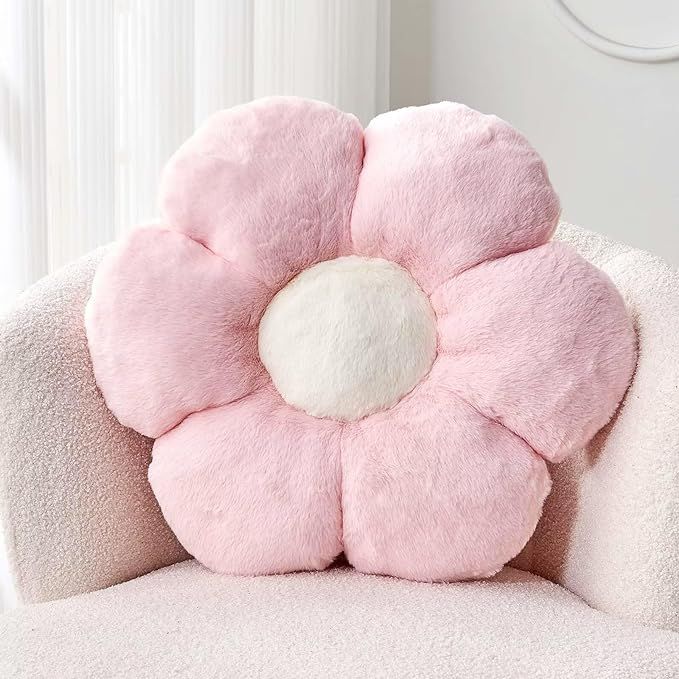 Pink Flower Pillow, Cute Decorative Flower Shaped Throw Pillow with Faux Rabbit Fur, 14.9" Soft F... | Amazon (US)