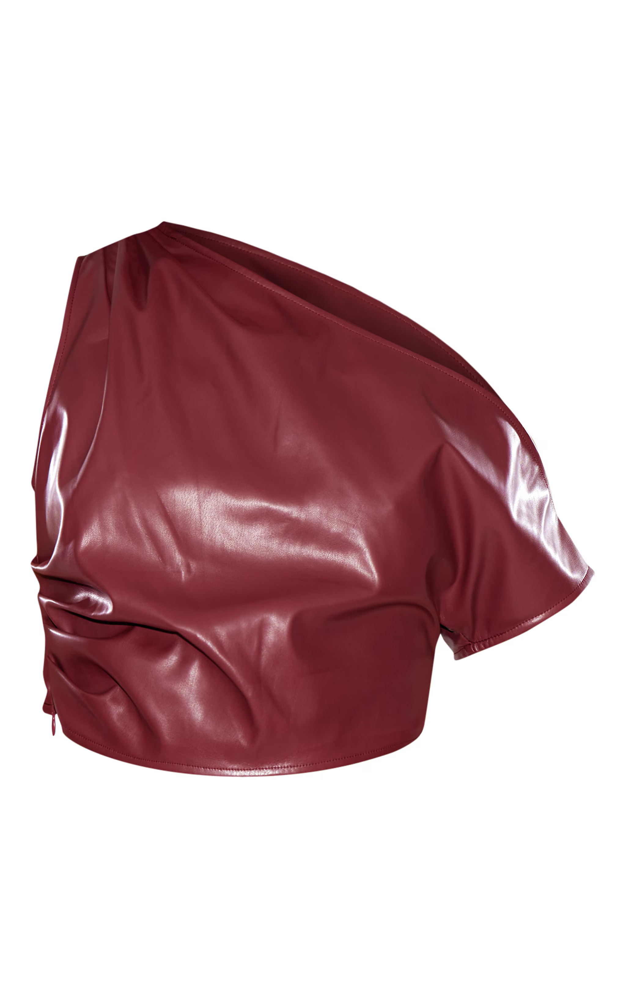 Burgundy PU One Shoulder Asymmetric Crop Top | Co-ords | PrettyLittleThing US