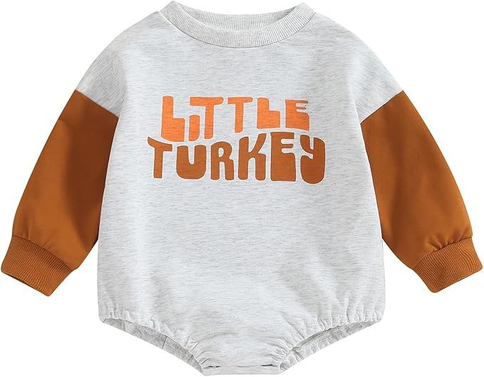 SAYOO Thanksgiving Baby Girl Boy Outfit Turkey and Pie Print Oversized Sweatshirt Bubble Romper B... | Amazon (US)