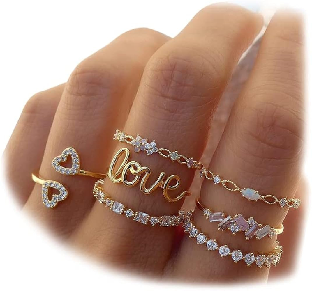 KISS WIFE Gold Stackable Moon Star Knuckle Rings Set for Women, Boho Dainty Lightweight Stacking ... | Amazon (US)