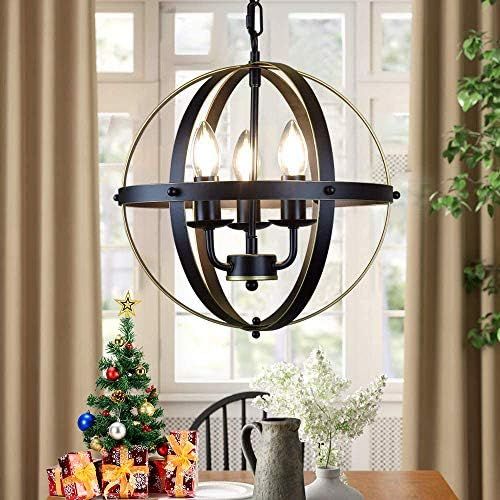 DLLT Chandelier Farmhouse Hanging Lighting, 3 Lights Globe Ceiling Light Fixture, Metal Swag Pend... | Amazon (US)