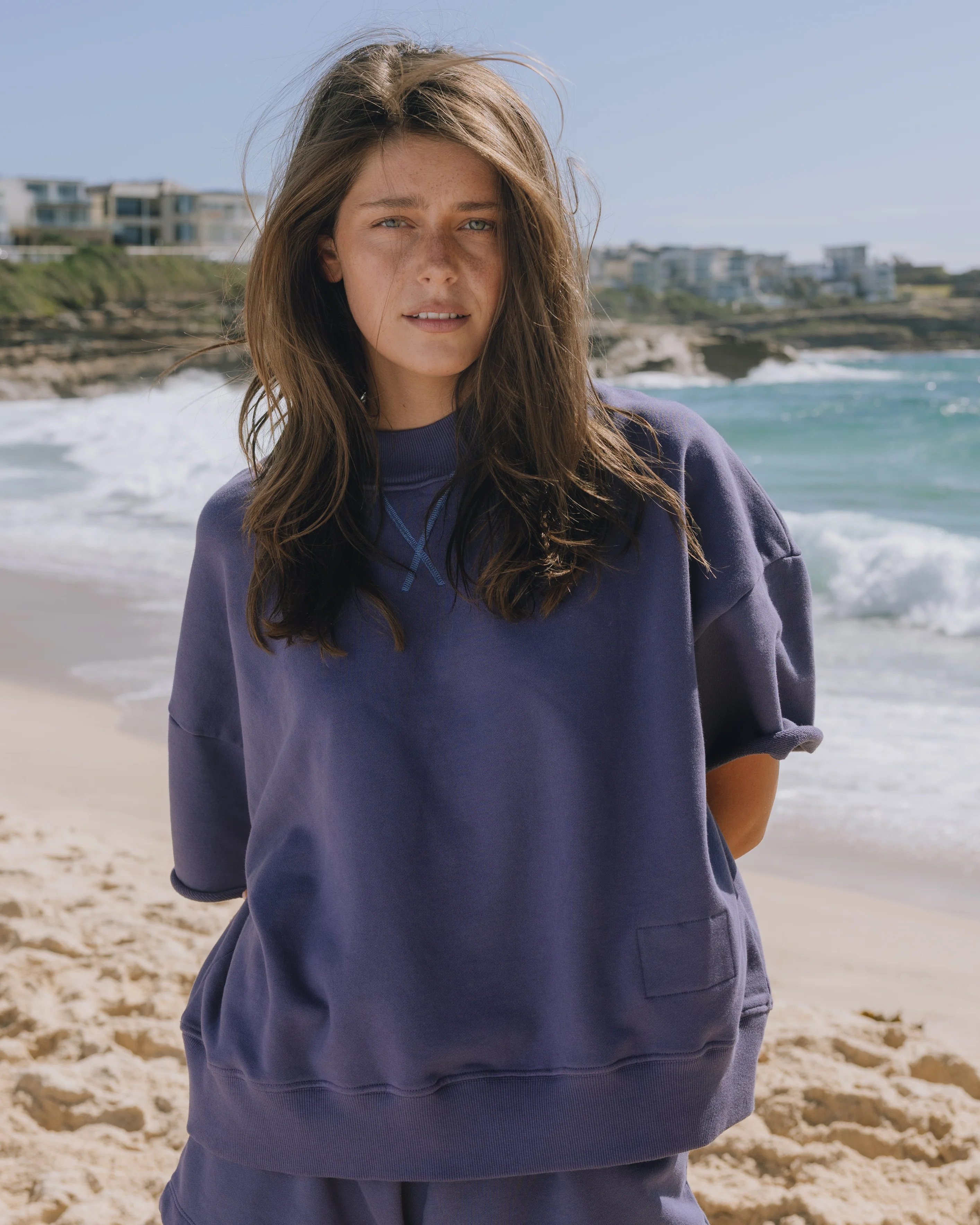 Cropped Sleeve Vintage Crew - Navy + Cabana with Tonal Patch | Daily Drills LLC