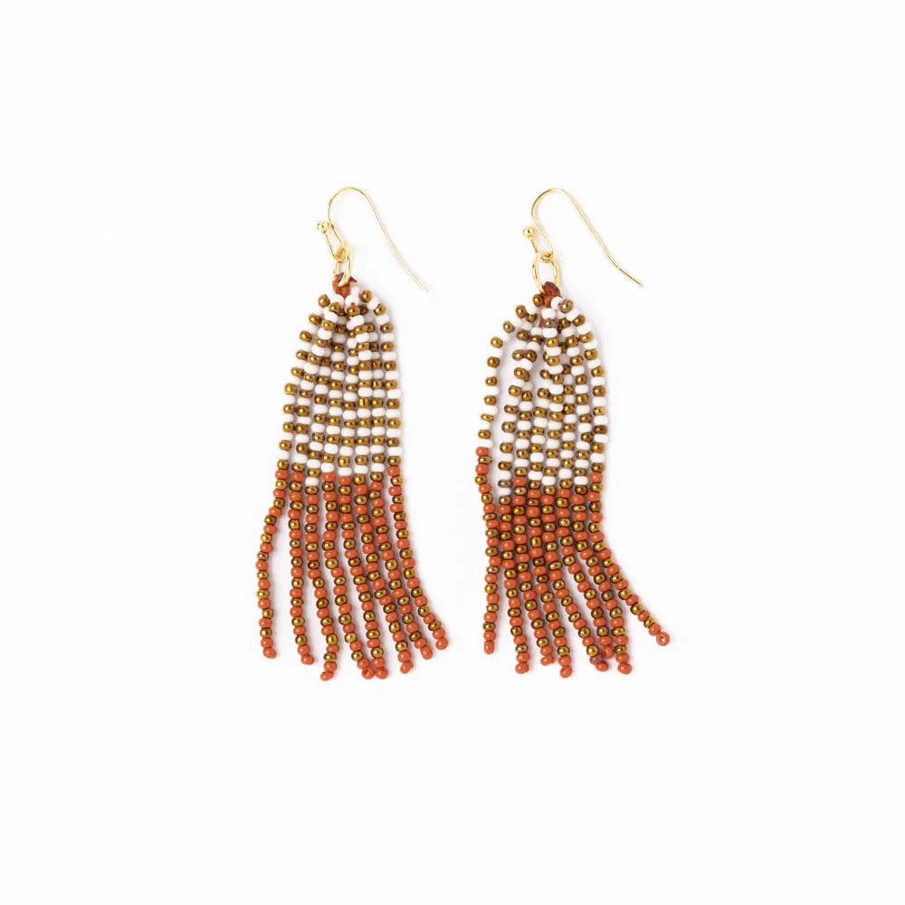 Game Day Tassel Seed Bead Earrings - Rust + White | Lilla & Beth
