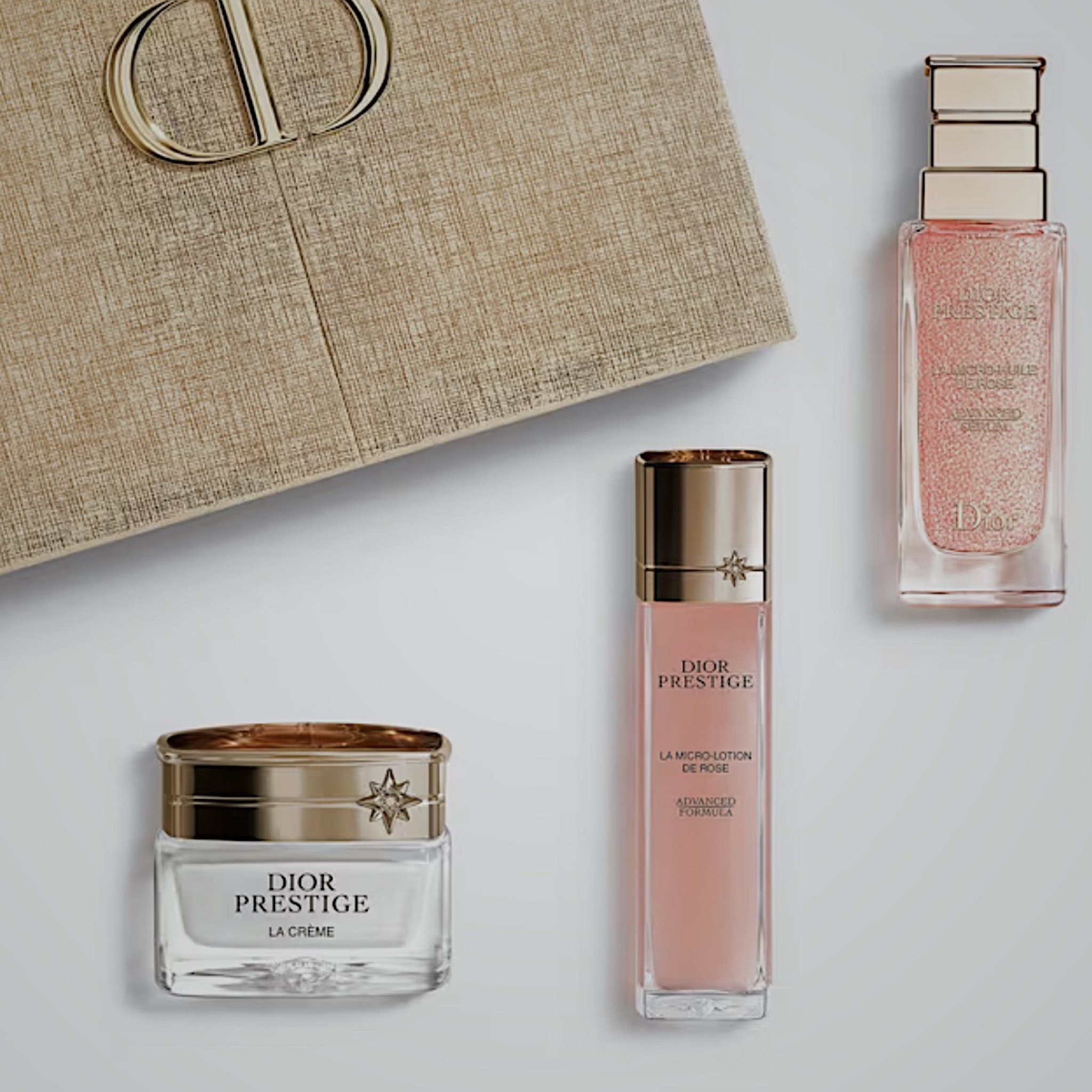 DIOR BEAUTY. DIOR PRESTIGE SKINCARE SET - LIMITED EDITION
La Micro-Lotion de Rose Advanced Formula, La Micro-Huile de Rose Advanced Serum and La Crème Texture Essentielle.
.

Dior Prestige is the exceptional skincare collection with formulas infused with Rose de Granville, the 1st rose created at Dior for cosmetic skincare. In this skincare gift set created in the form of a dazzling case, 3 products from the line allow you to complete a ritual that reveals intensely smoothed and visibly densified skin.

The selection includes:

- Dior Prestige La Micro-Lotion de Rose Advanced Formula, 1 oz. A micro-nutritive lotion with a refreshing texture that balances skin and refines its texture. Formula infused with purifying minerals and Rose de Granville yeast extract.
- Dior Prestige La Micro-Huile de Rose Advanced Serum, 1.6 oz. A revitalizing micro-nutritive serum that visibly strengthens the skin. Skin appears plumped, wrinkles seem reduced. Formula infused with Rose de Granville micro-nutrients and sap.
- Dior Prestige La Crème Texture Essentielle, 0.51 oz. The Dior intensive revitalizing cream that reveals visibly denser and smoother skin. Formula infused with Rosapeptide – 88 molecules and sap from the Rose de Granville, and two peptides.


#LTKbeauty #LTKover40
