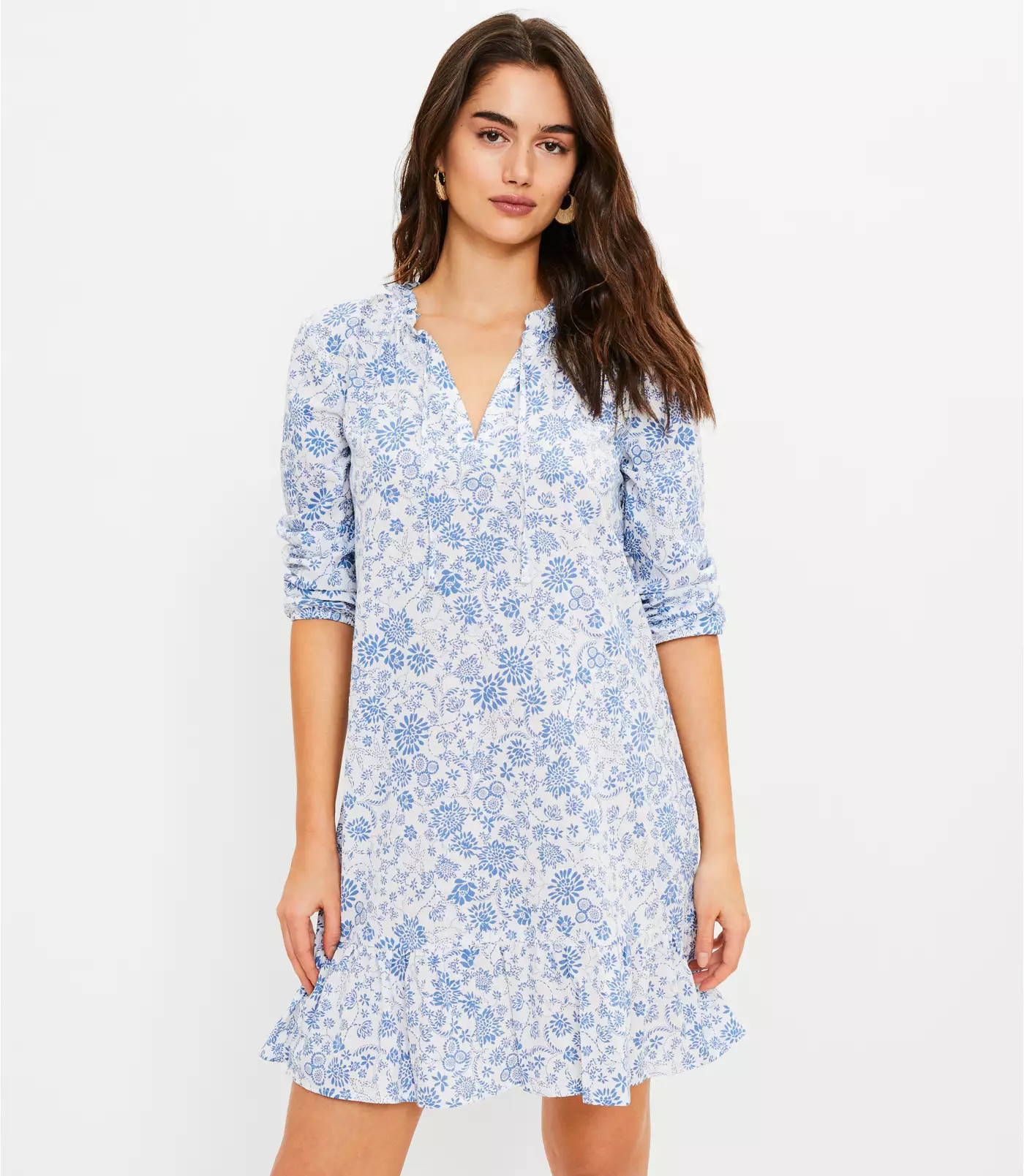 Floral Tie Neck Swing Dress | LOFT