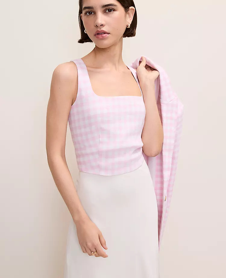 Gingham Linen Blend Tank Top | Ann Taylor