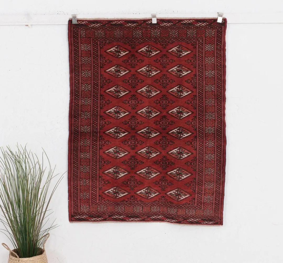 Vintage Wool Rug 4x5, Handwoven | Red Antique Persian Style Area 1940s, Kitchen Hallway Entryway ... | Etsy (US)