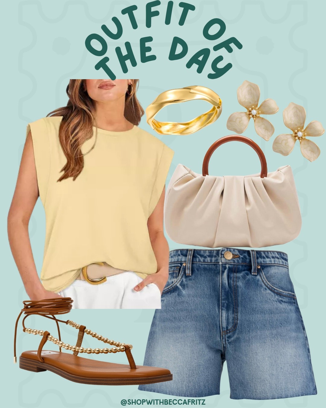 ☀️ OOTD vibes you can wear on repeat!
This capped sleeve tee + denim shorts combo is my summer go-to—and don’t even get me started on the accessories 😍 That ruched bag and gold bangle pull it all together!

Everything’s linked here for easy shopping! tap to grab what you love before it’s gone! #CasualChic #BeccaFritzFinds 
@shop.ltk @BeccaFritz


#LTKSaleAlert #LTKFindsUnder50 #LTKSummerEdit