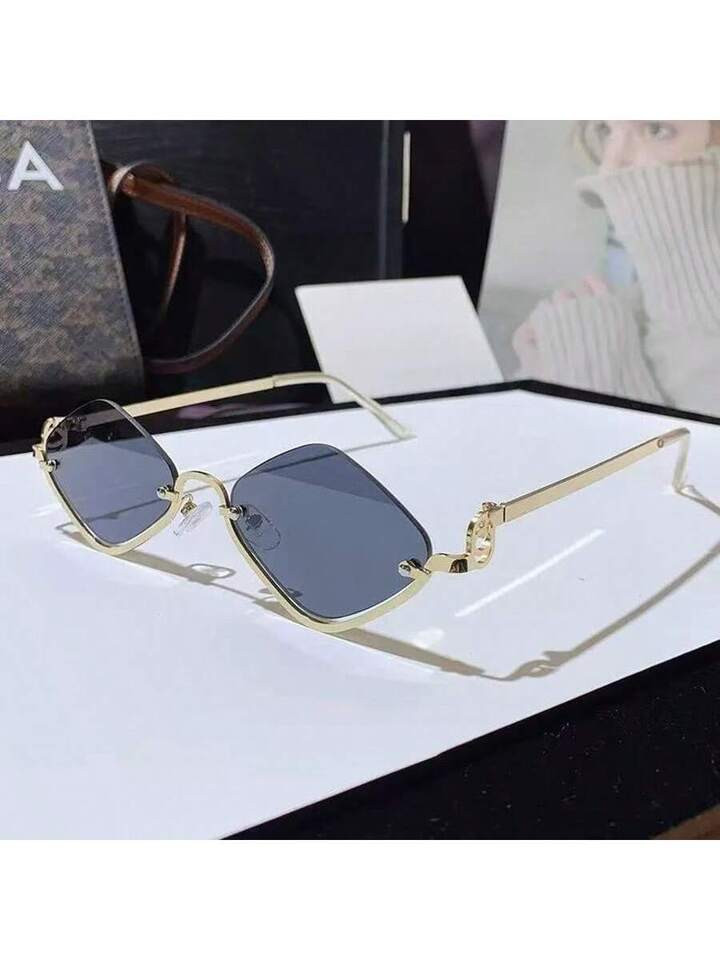 1pc Women's Half-Frame Diamond Shaped Metal Fashion Glasses, Fashionable For Daily Wear, Travel, Driving, And Parties | SHEIN