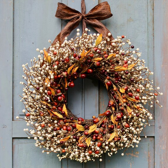 Fall Wreath - Acorn Wreath - Autumn Door Decor - Choose Bow | Etsy (US)